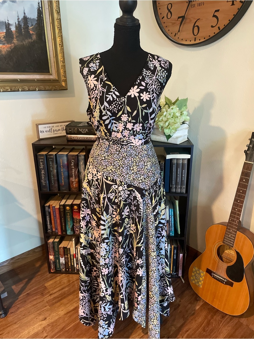 Calvin Klein Black Maxi Dress with Pastel Floral Print